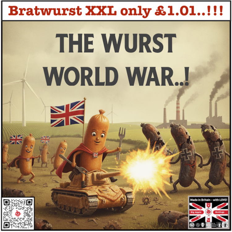 Wurst World War Pricing on BRATWURST XXL 150g £1.01 each.</span>