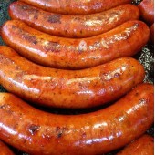 THE BIG DOG ROYALE DE LUXE:  Extra Large, All-natural, Wood-Smoked, Marjoram-flecked, Coarsely Ground Pork Sausages <br /><span class='product-bracket'>(160g avg.)</span>