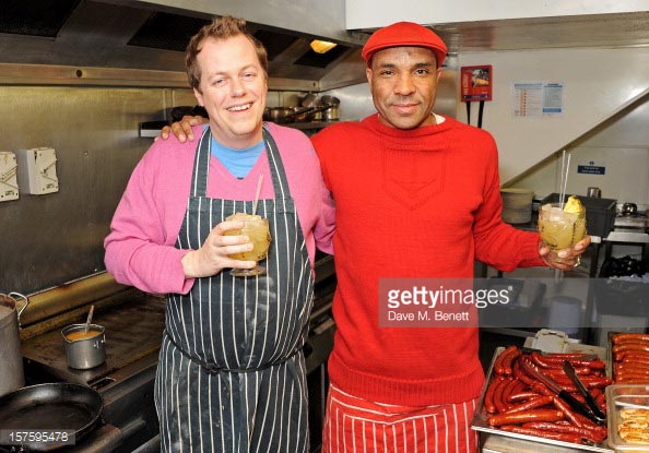 Tom Parker-Bowles with Abiye, founder of Big Apple Hot Dogs
